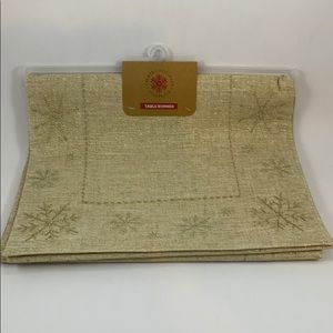 New Golden Snowflake Metallic Table Runner 14x17”